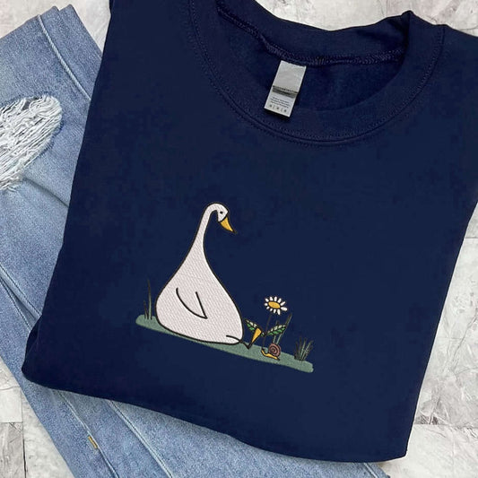 Embroidered Custom Sweatshirts, Embroidered Crewneck Sweatshirt, Silly Goose Sweatshirt, Flower Sweatshirt For Family, Christmas Gift