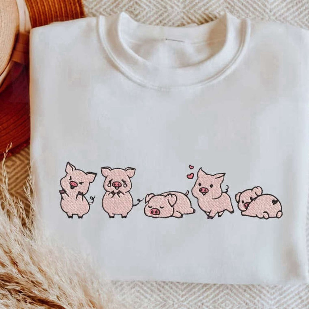 Embroidered Custom Sweatshirts, Embroidered Cute Pigs Sweatshirt, Pig Lover Sweatshirt, Gift For Pig Owner, Christmas Gift