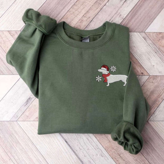 Embroidered Custom Sweatshirts, Embroidered Dachshund Christmas Sweatshirt, Dog Christmas Sweater, Dachshund Gift, Christmas Gift