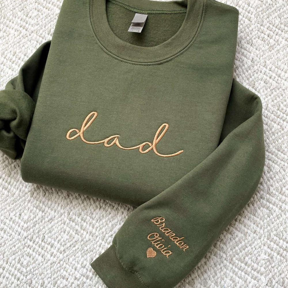 Embroidered Custom Sweatshirts, Embroidered Dad Crewneck Kids Names Sweatshirt Pregnancy Reveal For Family, Christmas Gift