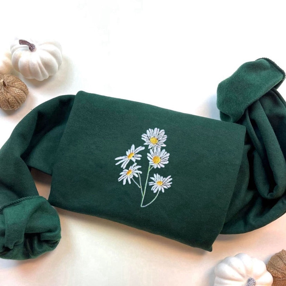 Embroidered Custom Sweatshirts, Embroidered Daisy Sweatshirt, Daisy Sweatshirt, Flower Sweatshirt For Mother, Christmas Gift