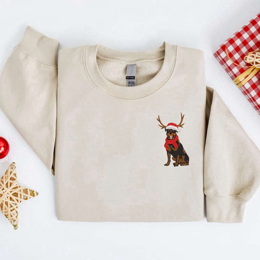 Embroidered Custom Sweatshirts, Embroidered Dog Sweatshirt, Rottweiler Reindeer Dog Christmas Sweater For Family, Christmas Gift