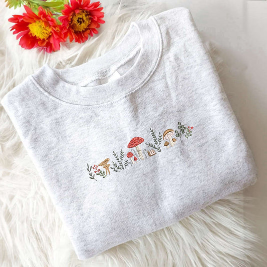 Embroidered Custom Sweatshirts, Embroidered Enchanted Forest Mushrooms Sweatshirt, Mushroom Lovers Gift, Christmas Gift