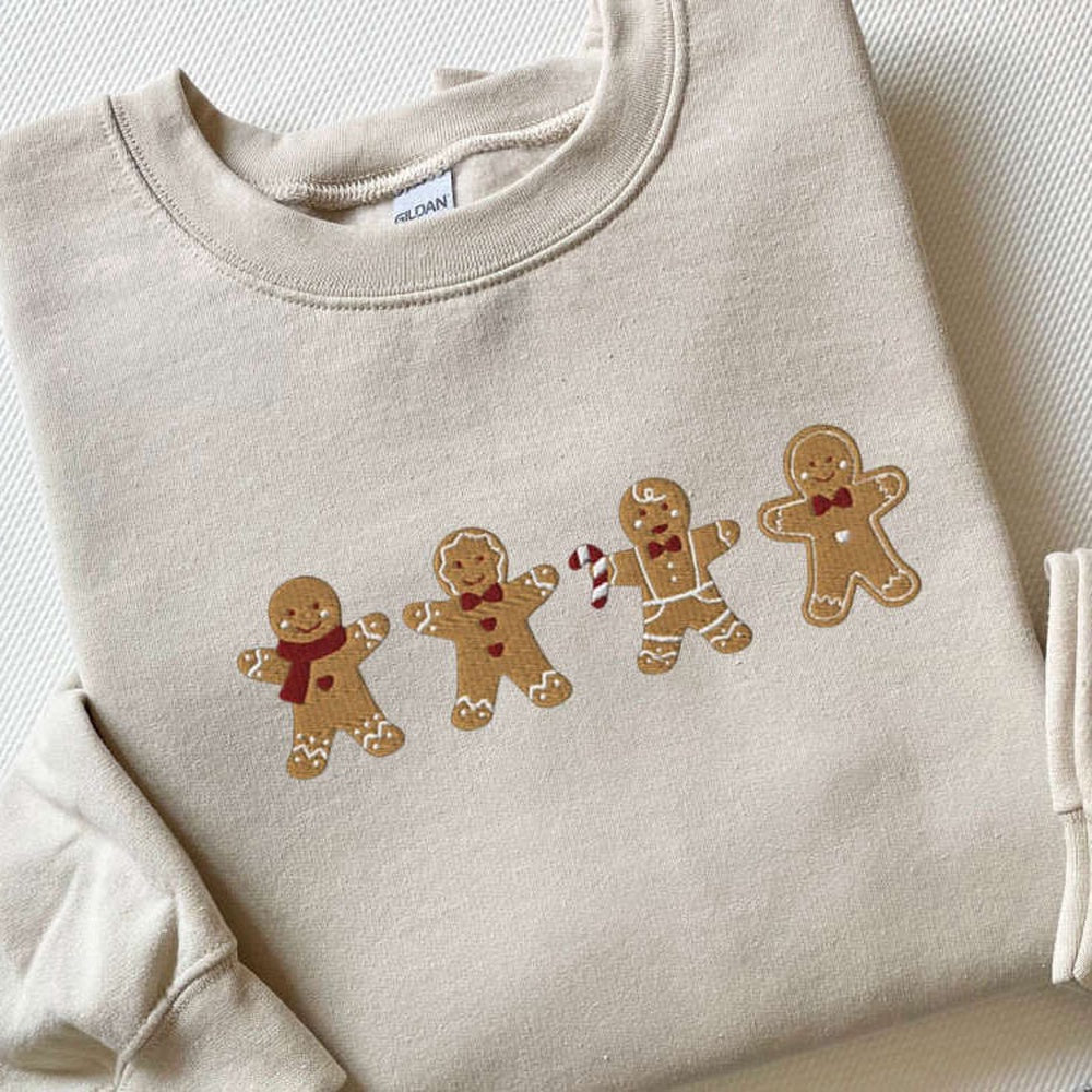 Embroidered Custom Sweatshirts, Embroidered Gingerbread Cookies Sweatshirt, Gingerbread Embroidered Sweater, Xmas Gift, Christmas Gift