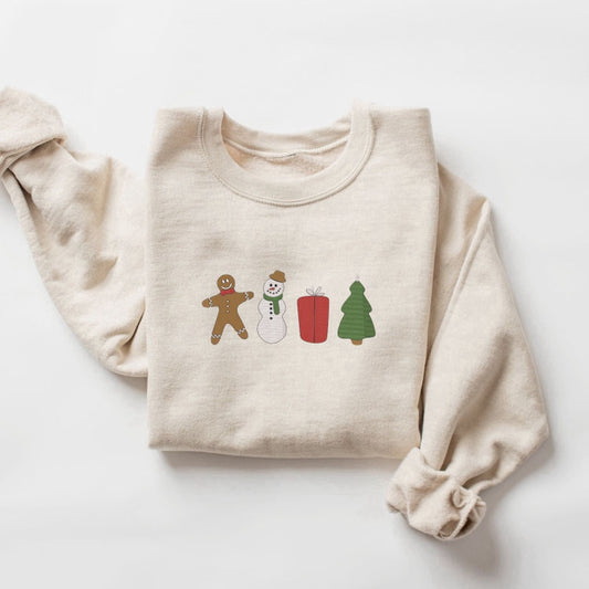 Embroidered Custom Sweatshirts, Embroidered Gingerbread Cookies Sweatshirts, Embroidered Sweatshirt For Christmas, Christmas Gift