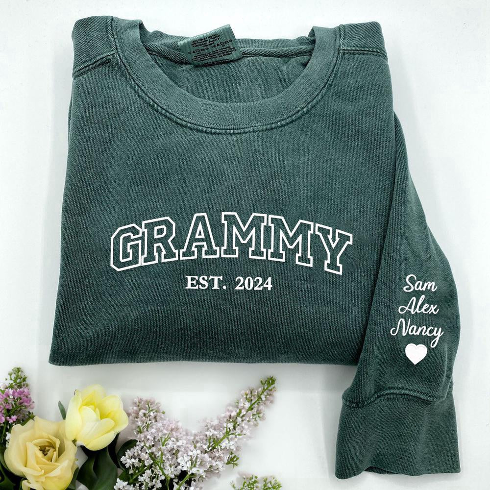 Embroidered Custom Sweatshirts, Embroidered Grammy 1 Sweatshirt With Grandkids Names, Gift For Mother'S Day, Christmas Gift