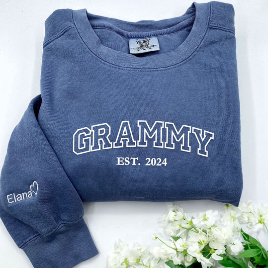 Embroidered Custom Sweatshirts, Embroidered Grammy Sweatshirt With Grandkids Names, Gift For Mother'S Day, Christmas Gift