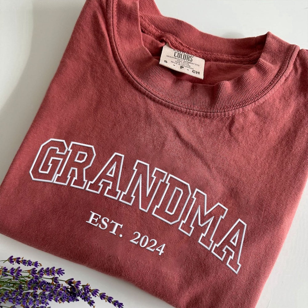 Embroidered Custom Sweatshirts, Embroidered Grandma Est 1 Sweatshirt With Names On Sleeve, Christmas Gift