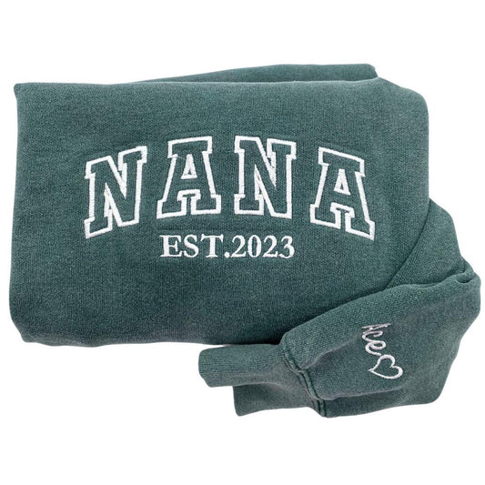 Embroidered Custom Sweatshirts, Embroidered Grandma Est Sweatshirt With Names On Sleeve, Christmas Gift