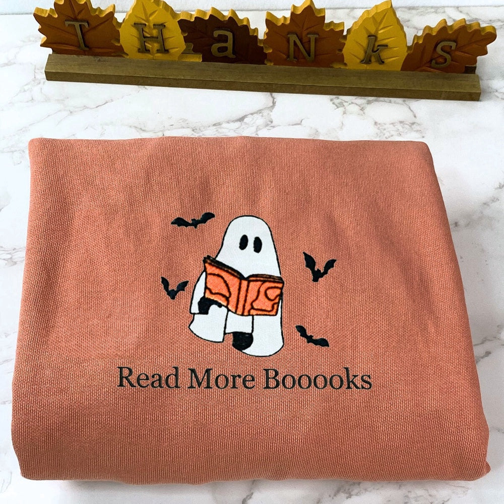 Embroidered Custom Sweatshirts, Embroidered Halloween Ghost Book Lover 1 Sweatshirt, Christmas Gift