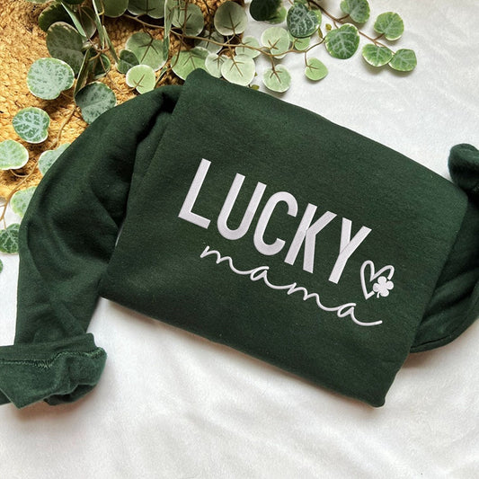 Embroidered Custom Sweatshirts, Embroidered Lucky Mama Sweatshirt, Christmas Gift