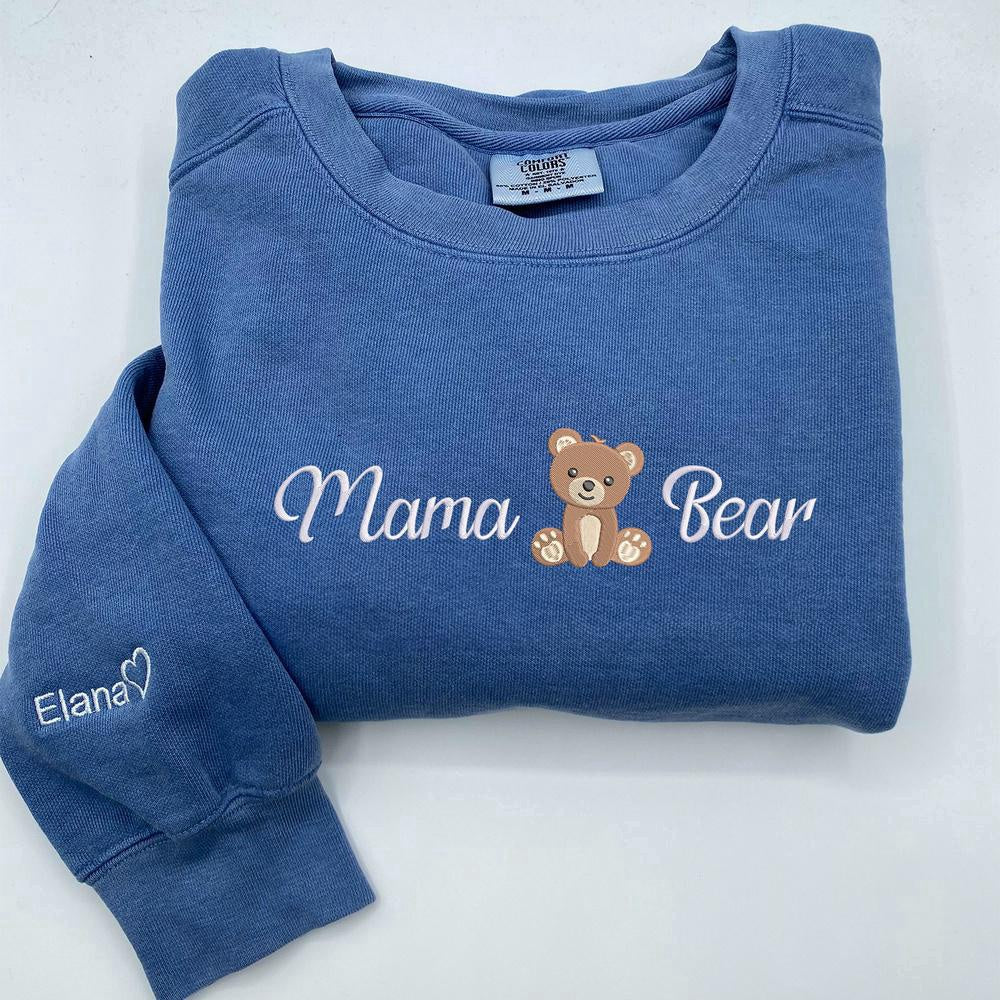 Embroidered Custom Sweatshirts, Embroidered Mama Bear Sweatshirt, Christmas Gift