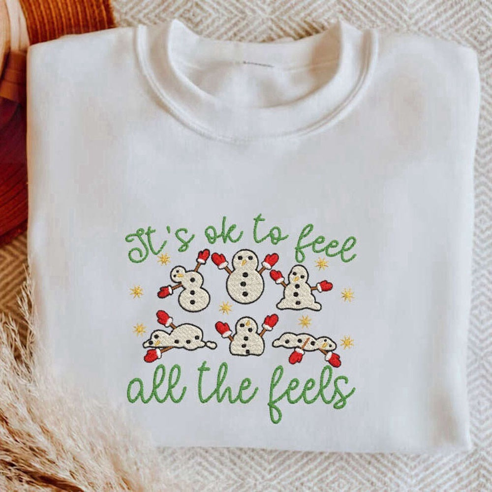 Embroidered Custom Sweatshirts, Embroidered Mental Health Sweatshirt, It'S Ok To Feel All The Feels, Christmas Gift, Christmas Gift