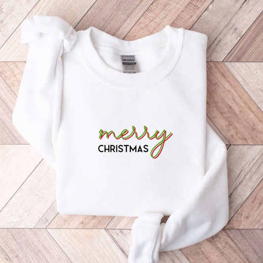 Embroidered Custom Sweatshirts, Embroidered Merry Christmas Crewneck Sweatshir 2D Crewneck Sweatshirt Gift For Chirstmas, Christmas Gift