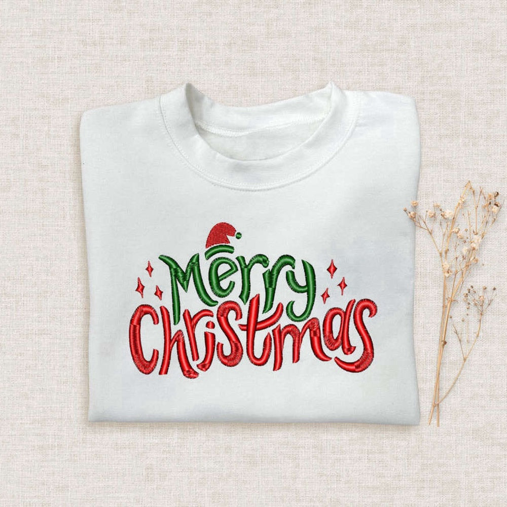 Embroidered Custom Sweatshirts, Embroidered Merry Christmas Sweatshirt, Happy Christmas Sweatshirt For Family, Christmas Gift