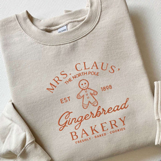 Embroidered Custom Sweatshirts, Embroidered Mrs Claus Gingerbread Christmas Sweatshirt, Gift For Christmas, Christmas Gift