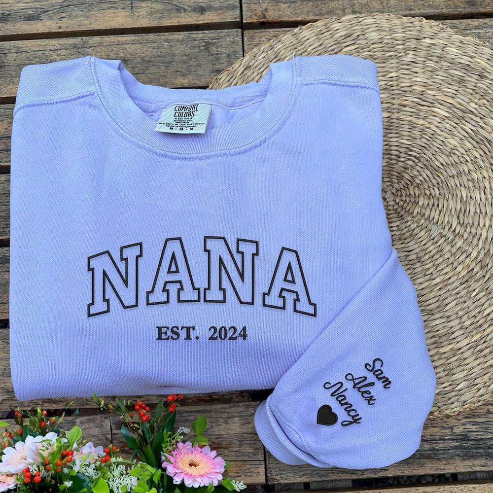 Embroidered Custom Sweatshirts, Embroidered Nana 3 Sweatshirt With Grandkids Names, Gift For Mother'S Day, Christmas Gift