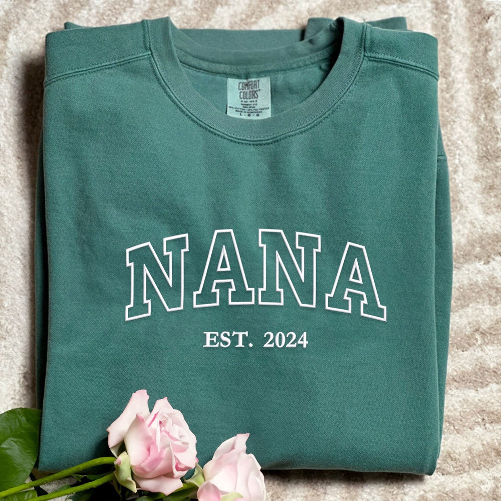 Embroidered Custom Sweatshirts, Embroidered Nana Sweatshirt With Grandkids Names, Gift For Mother'S Day, Christmas Gift