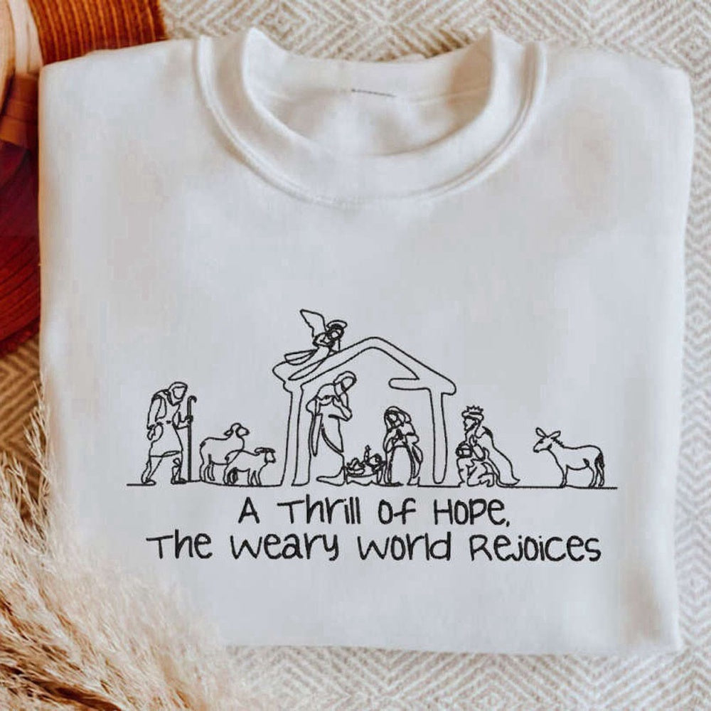 Embroidered Custom Sweatshirts, Embroidered Nativity Sweatshirt, Nativity Scene Sweater Gift For Christmas, Christmas Gift