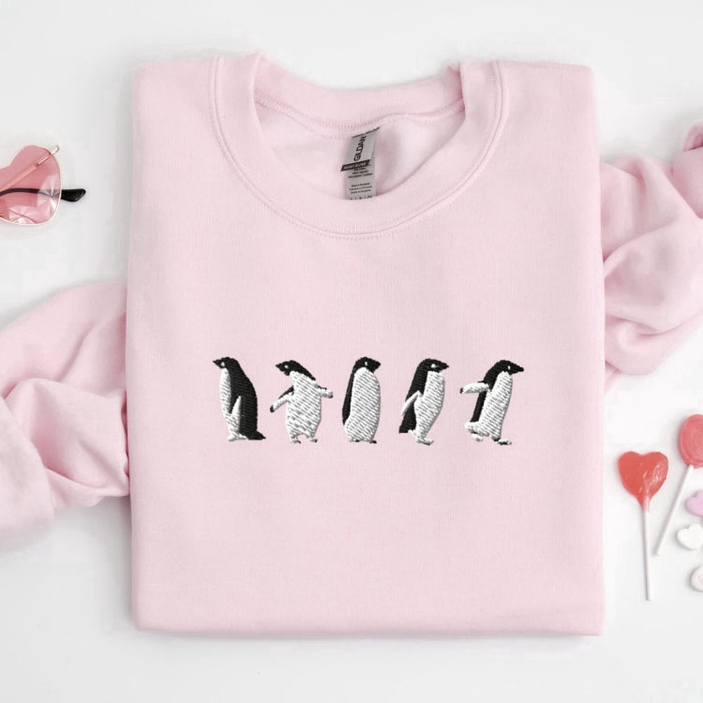 Embroidered Custom Sweatshirts, Embroidered Penguin Sweatshirt, Embroidered Penguin Sweatshirt, Gift For Family, Christmas Gift