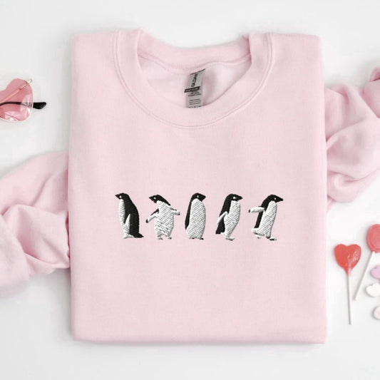 Embroidered Custom Sweatshirts, Embroidered Penguin Sweatshirt, Embroidered Penguin Sweatshirt, Gift For Family, Christmas Gift