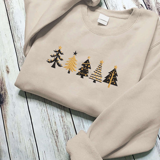 Embroidered Custom Sweatshirts, Embroidered Pine Tree Sweatshirt For Christmas, Christmas Gift