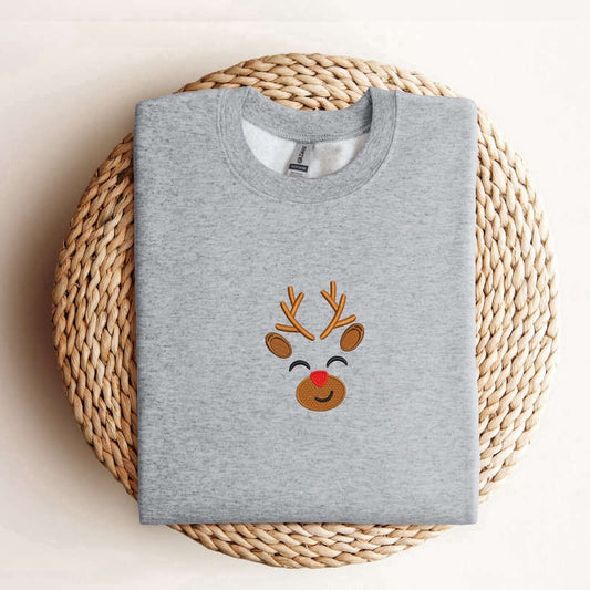 Embroidered Custom Sweatshirts, Embroidered Reindeer Christmas Sweatshirt Xmas Reindeer Sweatshirt For Family, Christmas Gift