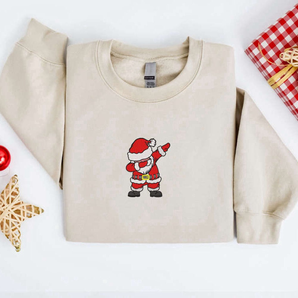 Embroidered Custom Sweatshirts, Embroidered Santa Christmas Sweatshirt For Family, Christmas Gift