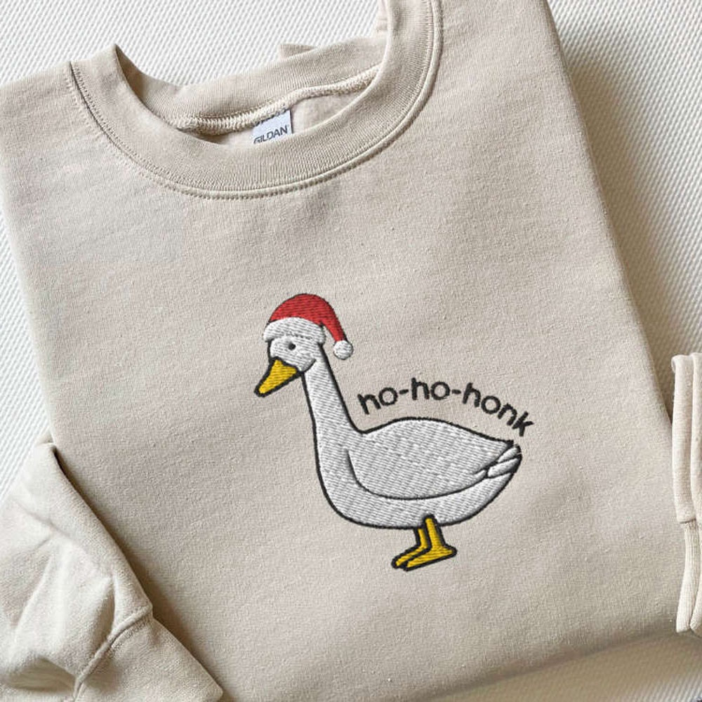 Embroidered Custom Sweatshirts, Embroidered Santa Goose Sweatshirt, Christmas Goose Sweatshirt For Family, Christmas Gift