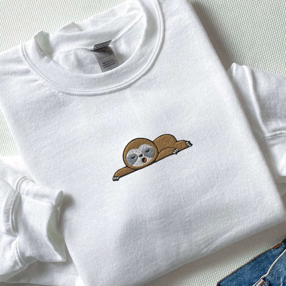 Embroidered Custom Sweatshirts, Embroidered Sloth Sweatshirt, Embroidered Sleeping Sloth Sweatshirt For Family, Christmas Gift