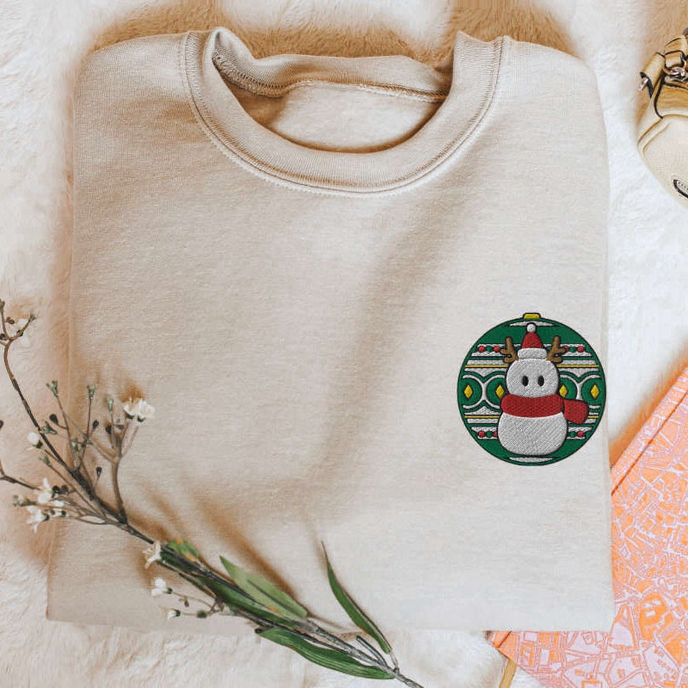 Embroidered Custom Sweatshirts, Embroidered Snowman Ornament Sweatshirt, Cozy Christmas Snowman Sweater For Family, Christmas Gift