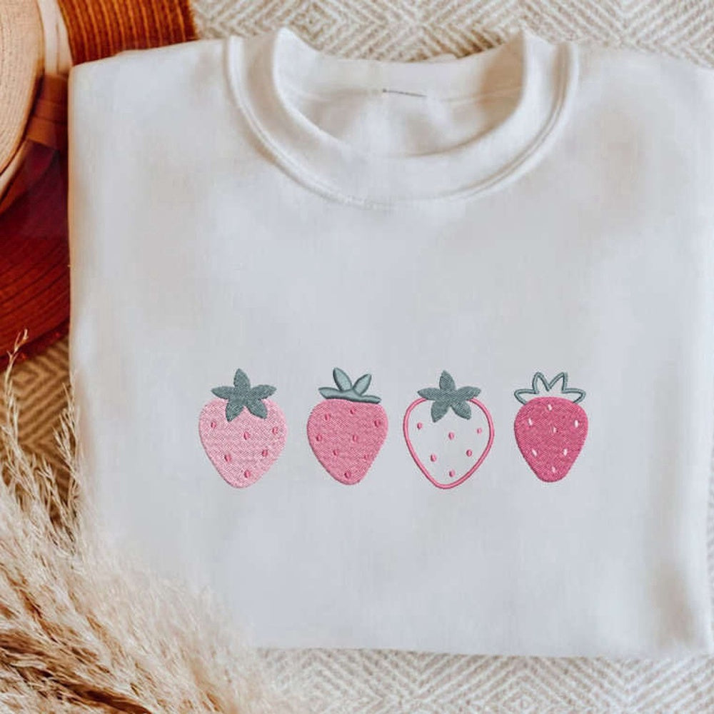 Embroidered Custom Sweatshirts, Embroidered Strawberry Sweatshirt, Fruit Embroidered Sweathirt For Family, Christmas Gift