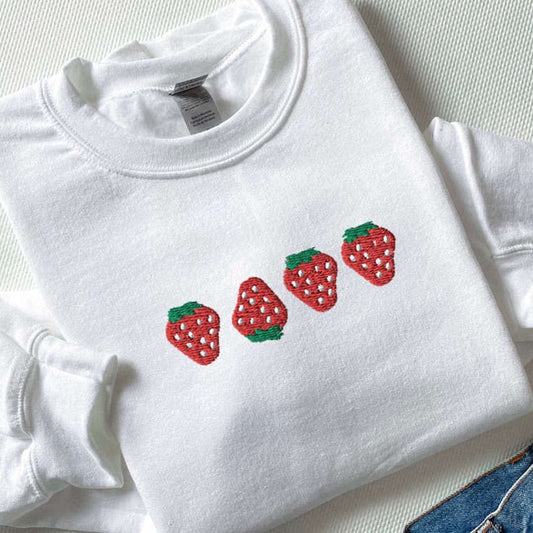 Embroidered Custom Sweatshirts, Embroidered Strawberry Sweatshirt, Vintage Strawberry Comfort Colors Tee For Family, Christmas Gift