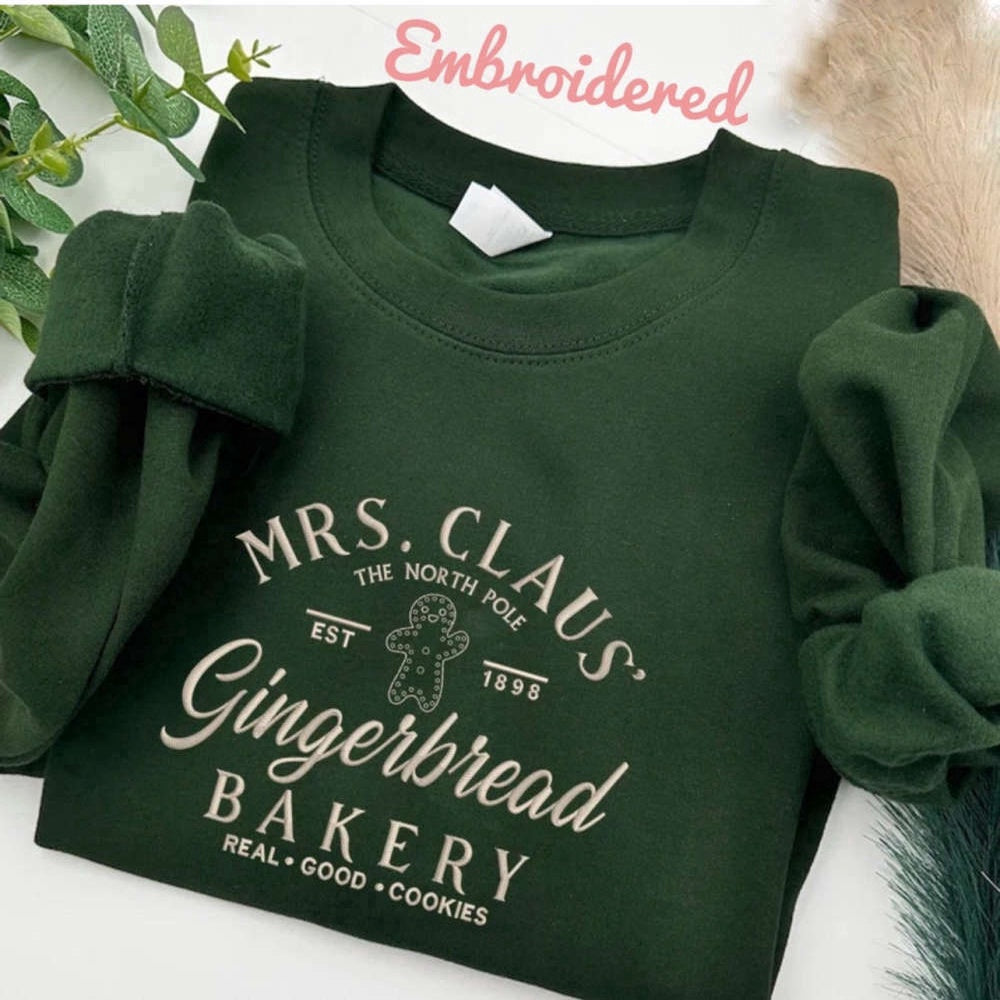 Embroidered Custom Sweatshirts, Embroidered Sweatshirt Crewneck Jumper, Mrs Claus Gingerbread Barkey Sweatshirt, Christmas Gift