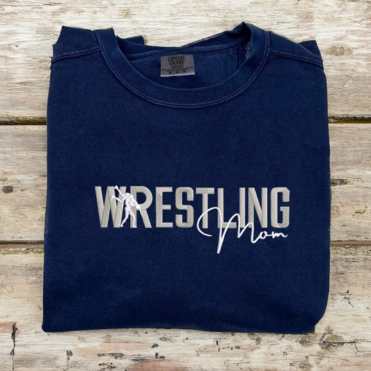 Embroidered Custom Sweatshirts, Embroidered Wrestling Mom 2 Sweatshirt, Christmas Gift