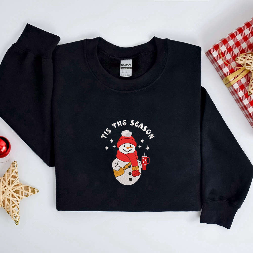 Embroidered Custom Sweatshirts, Embroidery Cute Snowman Sweatshirt, Christmas Embroidery Sweatshirt, For Family, Christmas Gift