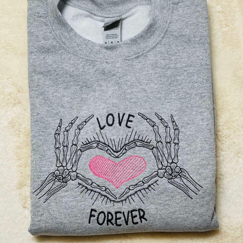 Embroidered Custom Sweatshirts, Forever Love Embroidered Sweatshirt 2D Crewneck Sweatshirt Best Gift For Family, Christmas Gift