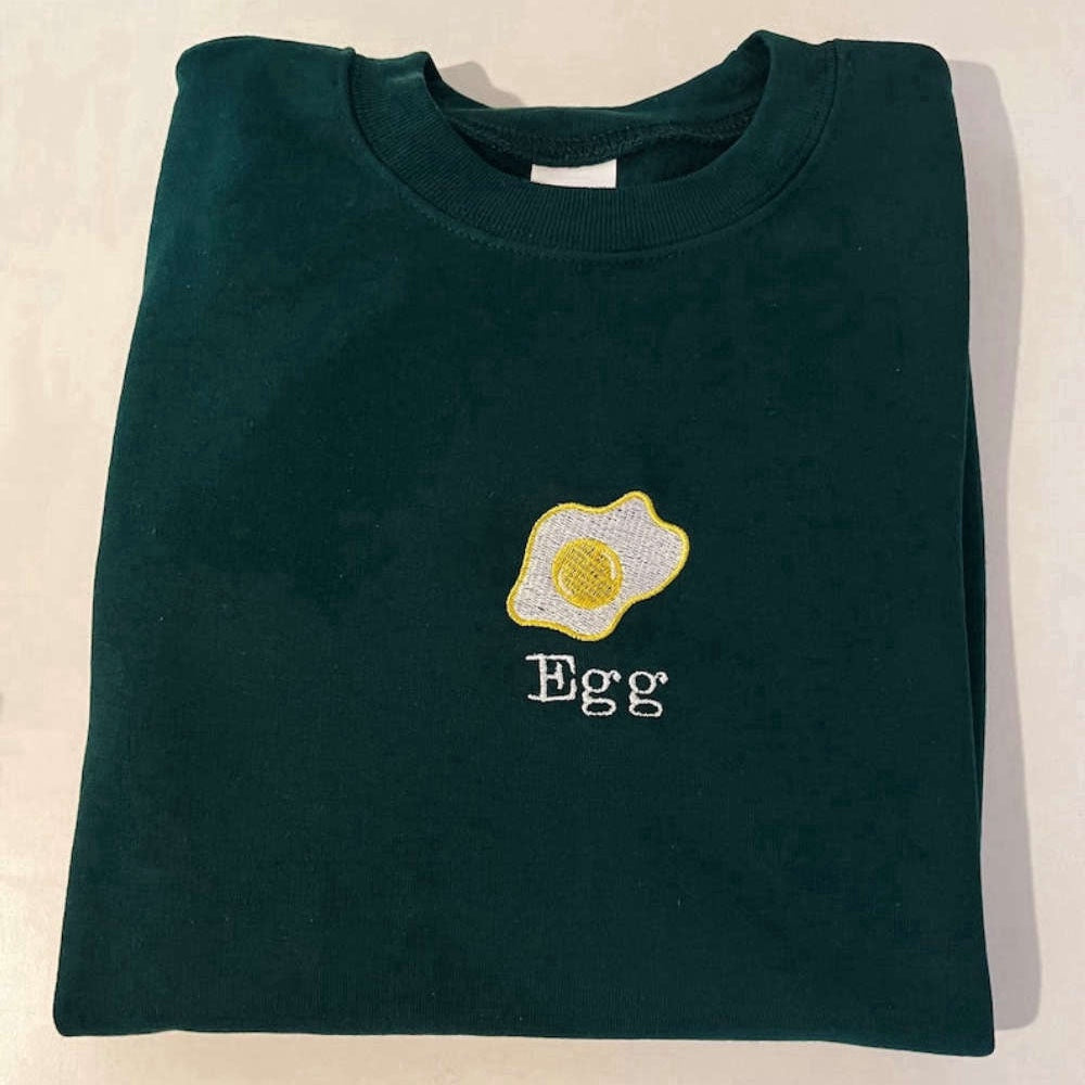 Embroidered Custom Sweatshirts, Fried Egg Embroidered Sweatshirt 2D Crewneck Sweatshirt For Men And Women, Christmas Gift