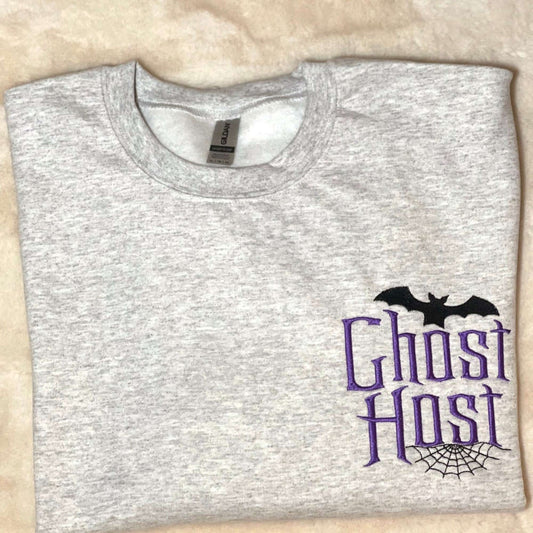 Embroidered Custom Sweatshirts, Ghost Host Embroidered Sweatshirt 2D Crewneck Sweatshirt Best Gift For Family, Christmas Gift