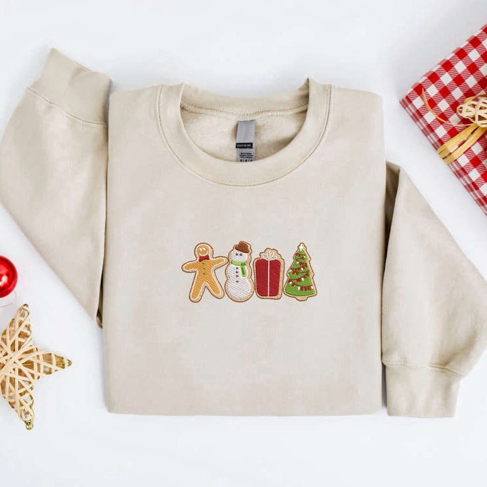 Embroidered Custom Sweatshirts, Gingerbread Cookies Sweater For Christmas, Christmas Gift