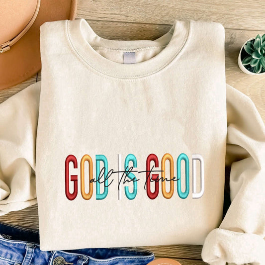 Embroidered Custom Sweatshirts, God Is Good Embroidered Sweatshirt, Christmas Embroidery Crewneck For Family, Christmas Gift