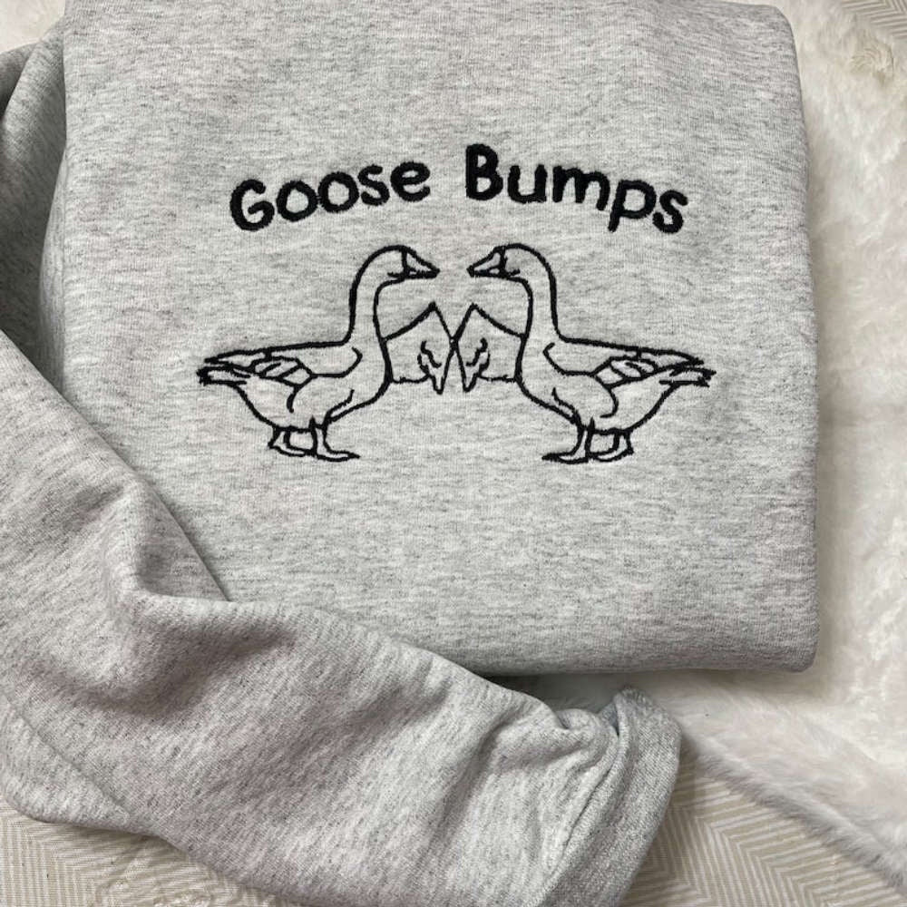 Embroidered Custom Sweatshirts, Goose Bumps Embroidered Sweatshirt 2D Crewneck Sweatshirt For Men Women, Christmas Gift