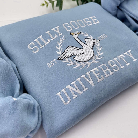 Embroidered Custom Sweatshirts, Goose University Embroidered Sweatshirt 2D Crewneck Sweatshirt For Women And Men, Christmas Gift