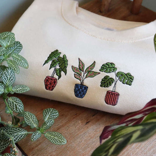 Embroidered Custom Sweatshirts, House Plants, Embroidered Sweatshirt, House Plant Eco Jumper Gift For Family, Christmas Gift