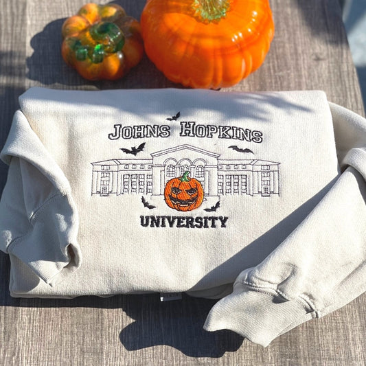 Embroidered Custom Sweatshirts, Johns Hopkins University Sweatshirt, Embroidered Halloween Sweatshirt, Christmas Gift