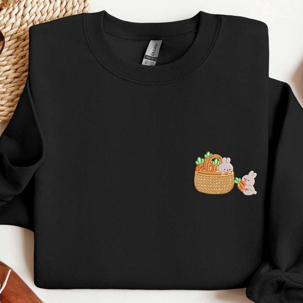 Embroidered Custom Sweatshirts, Lovely Rabbit Embroidered Sweatshirt, Carrot Embroidery Sweatshirt For Women, Christmas Gift