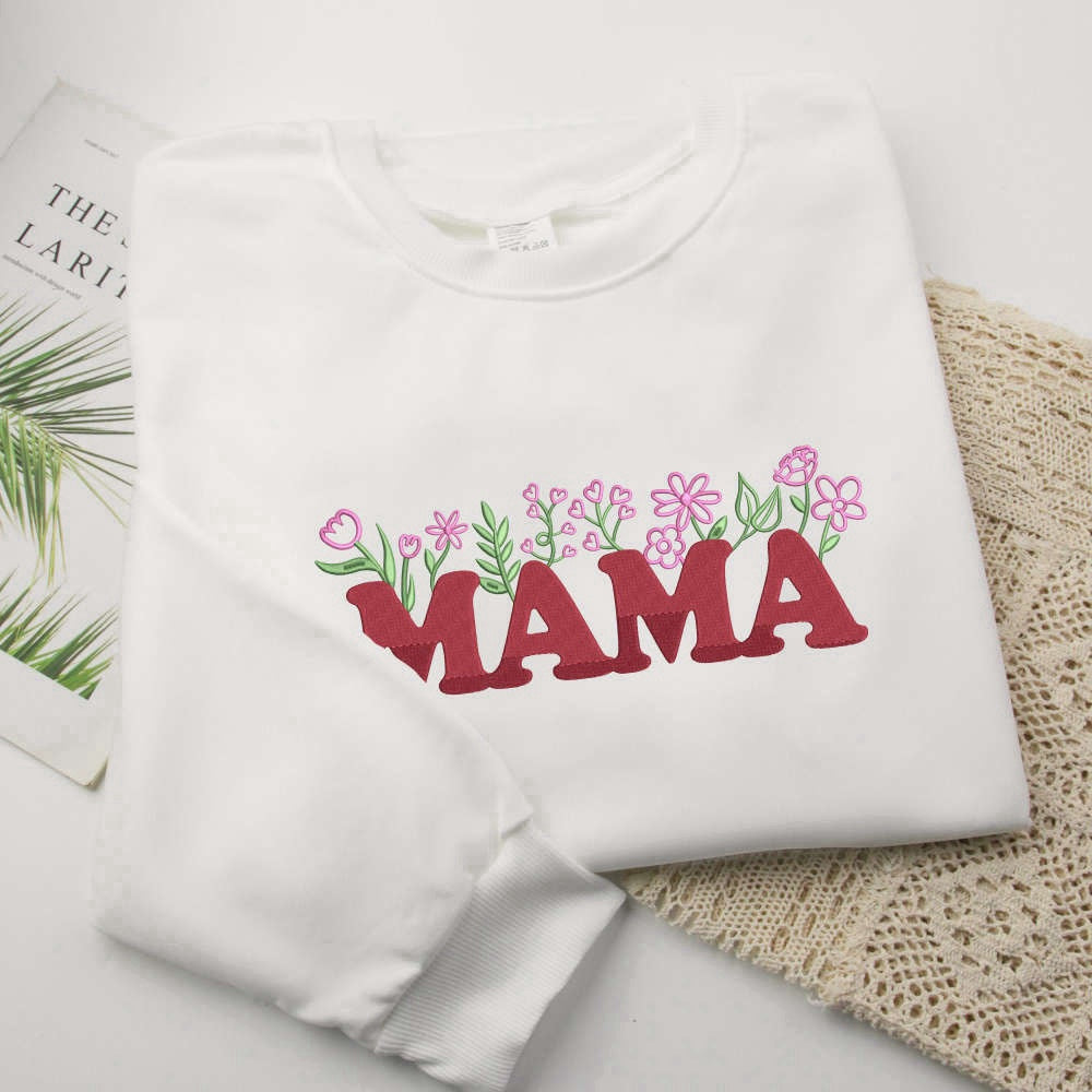 Embroidered Custom Sweatshirts, Mama Embroidered Sweater Mother'S Day Gift Embroidered Sweater For Family, Christmas Gift