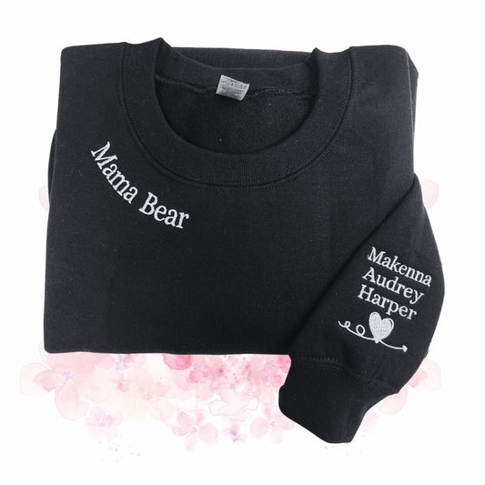 Embroidered Custom Sweatshirts, Mama Sweatshirt Embroidered, Custom Mama Sweatshirt With Kids Names, Heart On Sleeve, Christmas Gift