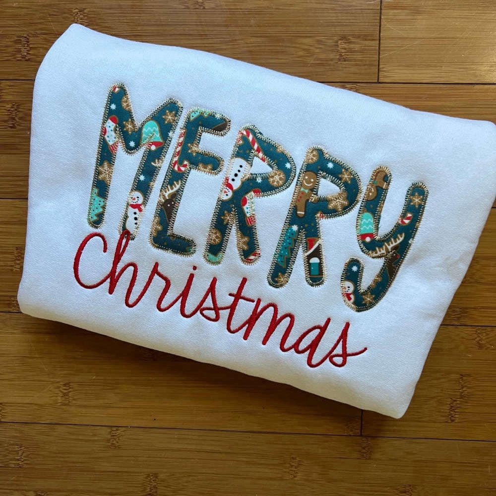 Embroidered Custom Sweatshirts, Merry Christmas Applique Sweatshirt, For Holidays, Christmas Gift