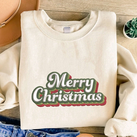 Embroidered Custom Sweatshirts, Merry Christmas Embroidered Sweatshirt, Christmas Embroidered Sweatshirt For Family, Christmas Gift